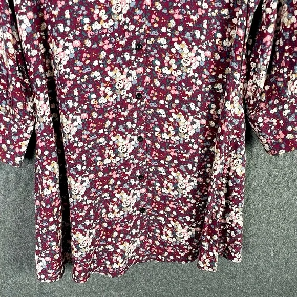 NWT Natural Life Women’s Floral Boho 3/4 Sleeve Collared Shirt Dress Burgundy L - Picture 6 of 14